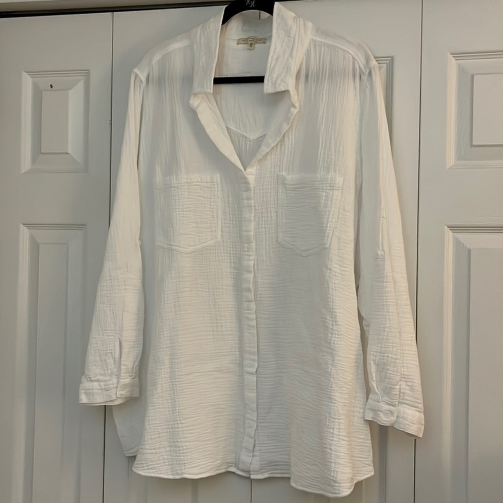 Side Stitch Women's Plus Size Cotton Gauze Blouse / 3X / White